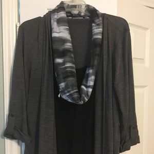 Gray cardigan and black shell set